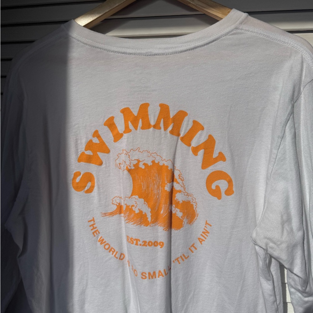 Mac Miller Swimming White Long Sleeve Shirt with Orange Graphic